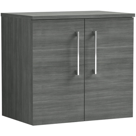 Nuie Arno 600mm Wall Hung 2 Door Countertop Vanity Unit Anthracite Woodgrain ARN523W
