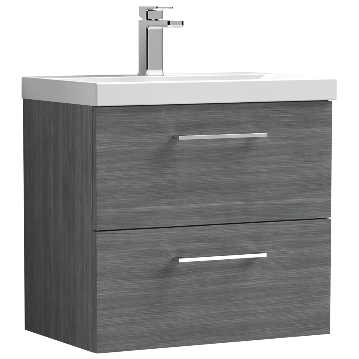 Nuie Arno 600mm Wall Hung 2 Drawer Vanity Unit & Basin Anthracite Woodgrain ARN524A