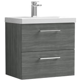 Nuie Arno 600mm Wall Hung 2 Drawer Vanity Unit & Basin Anthracite Woodgrain ARN524A