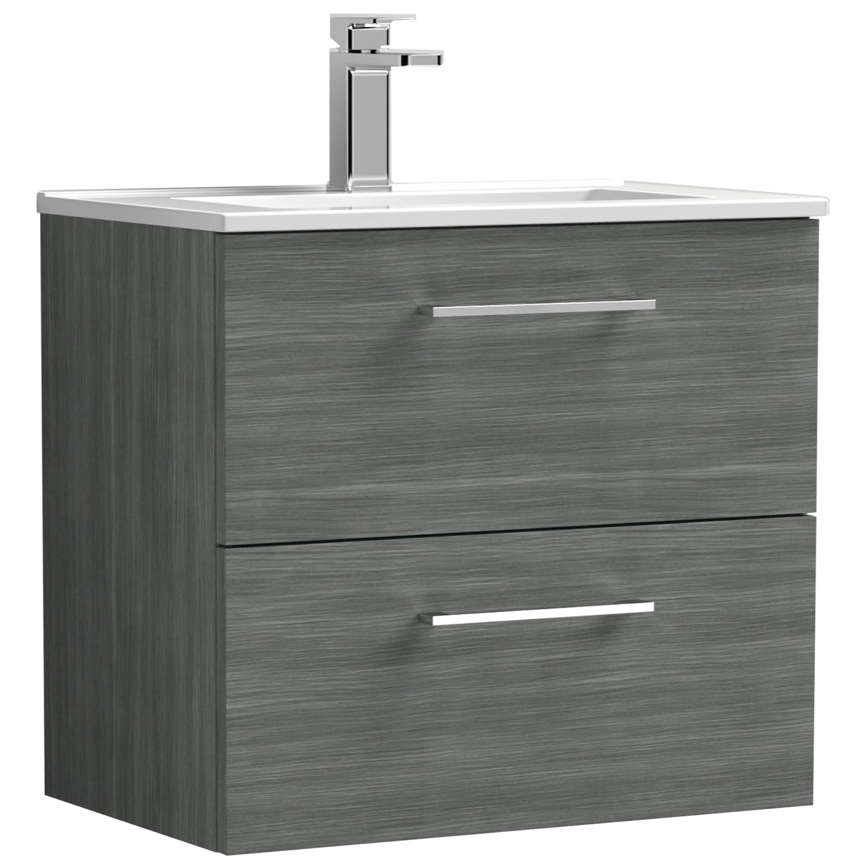 Nuie Arno 600mm Wall Hung 2 Drawer Vanity Unit & Basin Anthracite Woodgrain ARN524B