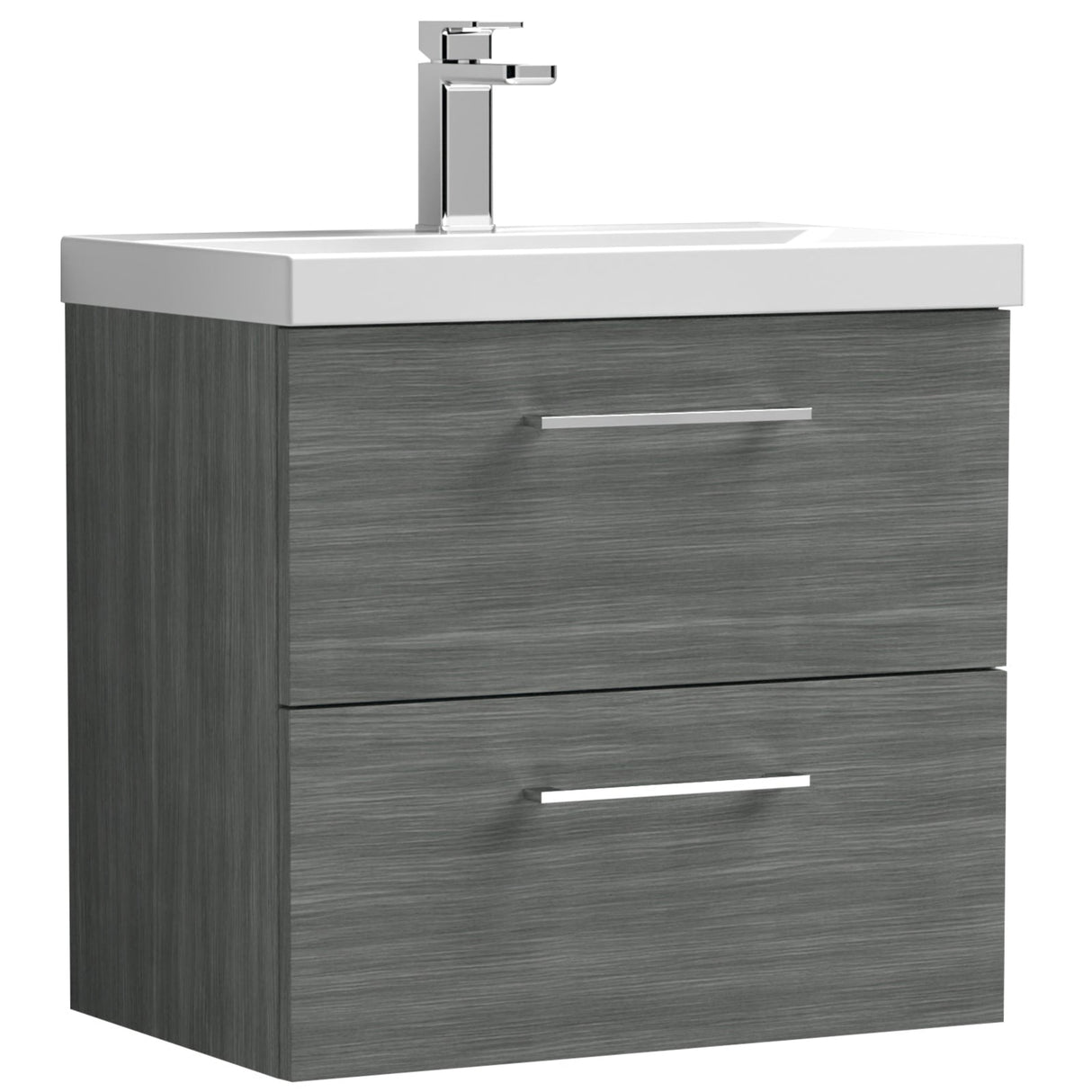 Nuie Arno 600mm Wall Hung 2 Drawer Vanity Unit & Basin Anthracite Woodgrain ARN524D