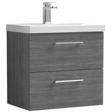 Nuie Arno 600mm Wall Hung 2 Drawer Vanity Unit & Basin Anthracite Woodgrain ARN524D