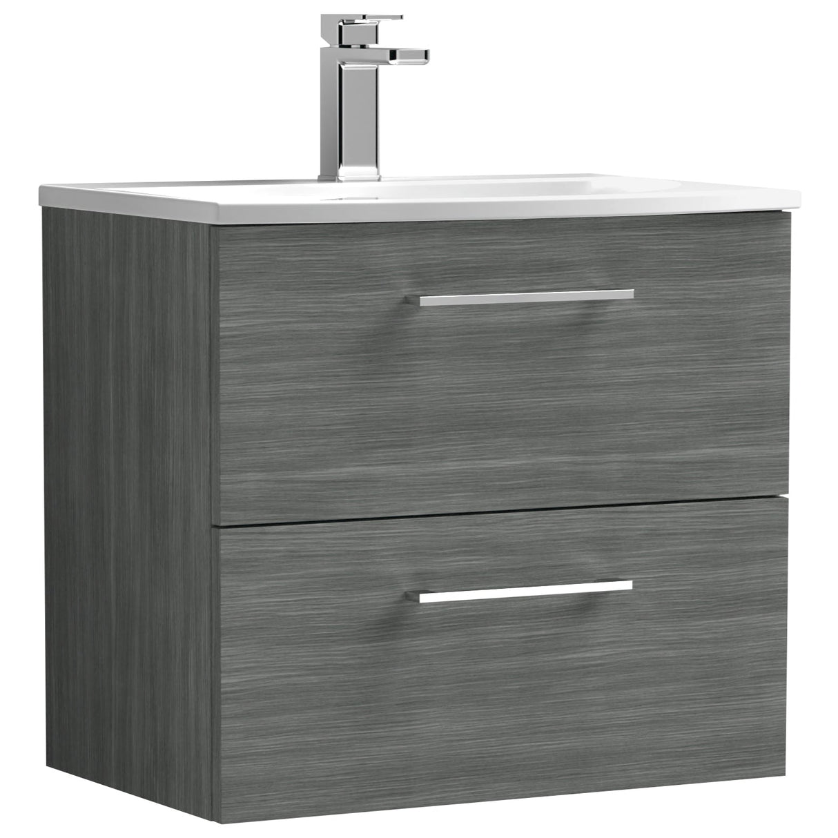 Nuie Arno 600mm Wall Hung 2 Drawer Vanity Unit & Basin Anthracite Woodgrain ARN524G