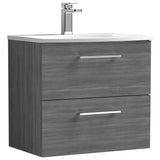 Nuie Arno 600mm Wall Hung 2 Drawer Vanity Unit & Basin Anthracite Woodgrain ARN524G