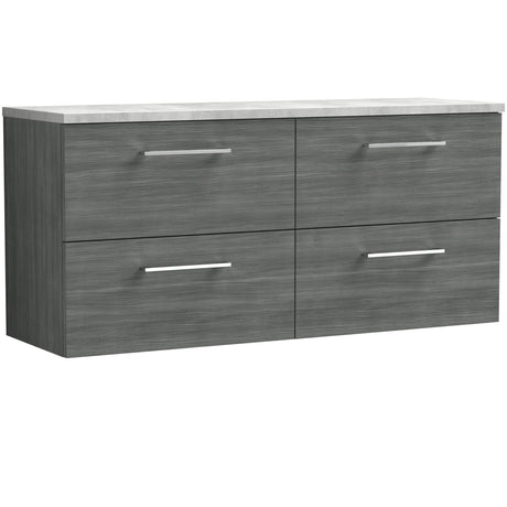 Nuie Arno 1200mm Wall Hung 4 Drawer Countertop Vanity Unit Anthracite Woodgrain ARN524LBG2