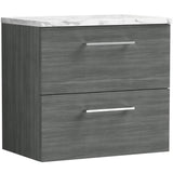Nuie Arno 600mm Wall Hung 2 Drawer Countertop Vanity Unit Anthracite Woodgrain ARN524LCM