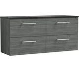 Nuie Arno 1200mm Wall Hung 4 Drawer Countertop Vanity Unit Anthracite Woodgrain ARN524LSB2