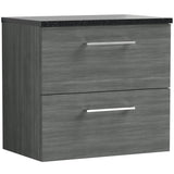 Nuie Arno 600mm Wall Hung 2 Drawer Countertop Vanity Unit Anthracite Woodgrain ARN524LSB