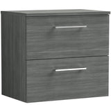 Nuie Arno 600mm Wall Hung 2 Drawer Countertop Vanity Unit Anthracite Woodgrain ARN524W