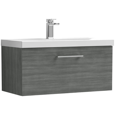 Nuie Arno 800mm Wall Hung 1 Drawer Vanity Unit & Basin Anthracite Woodgrain ARN525A