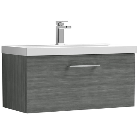 Nuie Arno 800mm Wall Hung 1 Drawer Vanity Unit & Basin Anthracite Woodgrain ARN525D