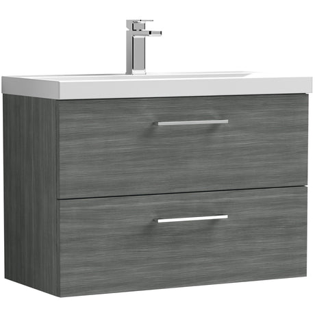 Nuie Arno 800mm Wall Hung 2 Drawer Vanity Unit & Basin Anthracite Woodgrain ARN526A