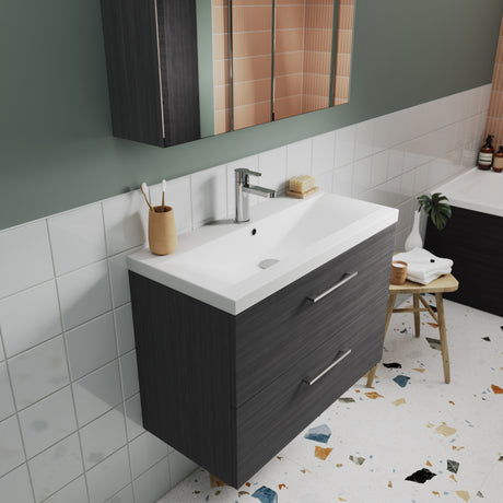 Nuie Arno 800mm Wall Hung 2 Drawer Vanity Unit & Basin Anthracite Woodgrain ARN526A LS