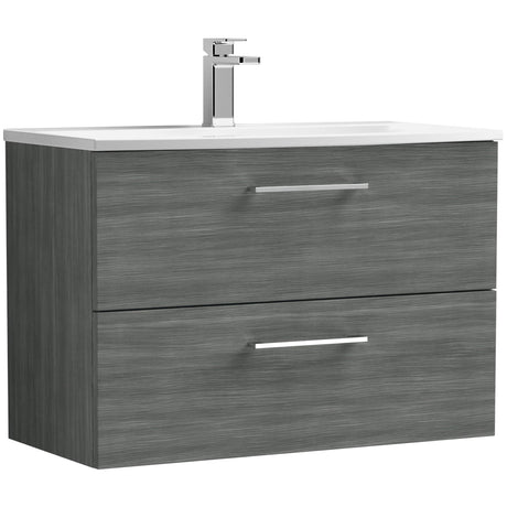 Nuie Arno 800mm Wall Hung 2 Drawer Vanity Unit & Basin Anthracite Woodgrain ARN526G