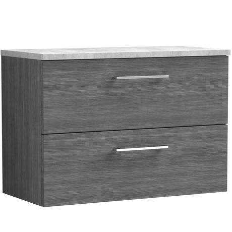 Nuie Arno 800mm Wall Hung 2 Drawer Countertop Vanity Unit Anthracite Woodgrain ARN526LBG
