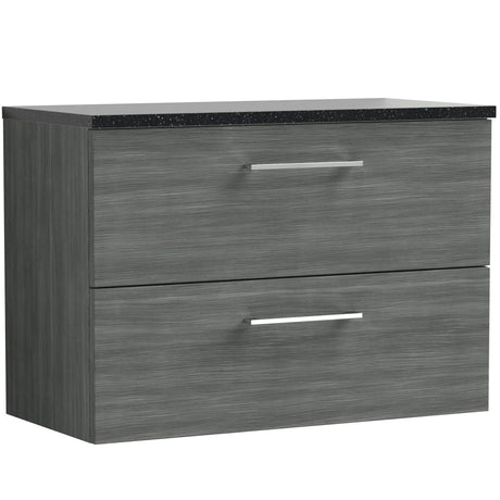 Nuie Arno 800mm Wall Hung 2 Drawer Countertop Vanity Unit Anthracite Woodgrain ARN526LSB