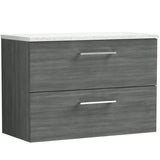 Nuie Arno 800mm Wall Hung 2 Drawer Countertop Vanity Unit Anthracite Woodgrain ARN526LSW