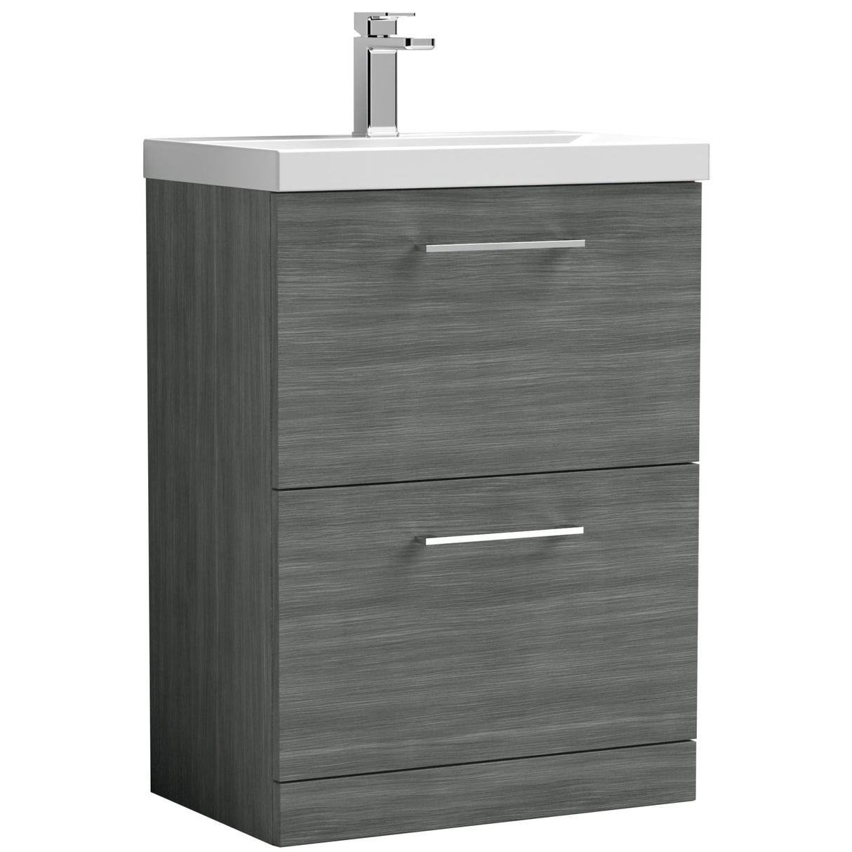 Nuie Arno 600mm Floor Standing 2 Drawer Vanity Unit & Basin Anthracite Woodgrain ARN533A
