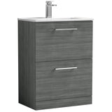 Nuie Arno 600mm Floor Standing 2 Drawer Vanity Unit & Basin Anthracite Woodgrain ARN533B