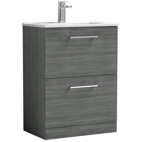 Nuie Arno 600mm Floor Standing 2 Drawer Vanity Unit & Basin Anthracite Woodgrain ARN533B
