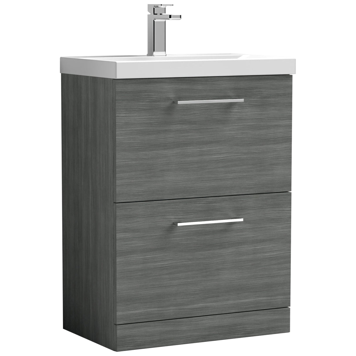 Nuie Arno 600mm Floor Standing 2 Drawer Vanity Unit & Basin Anthracite Woodgrain ARN533D