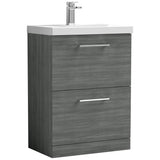 Nuie Arno 600mm Floor Standing 2 Drawer Vanity Unit & Basin Anthracite Woodgrain ARN533D