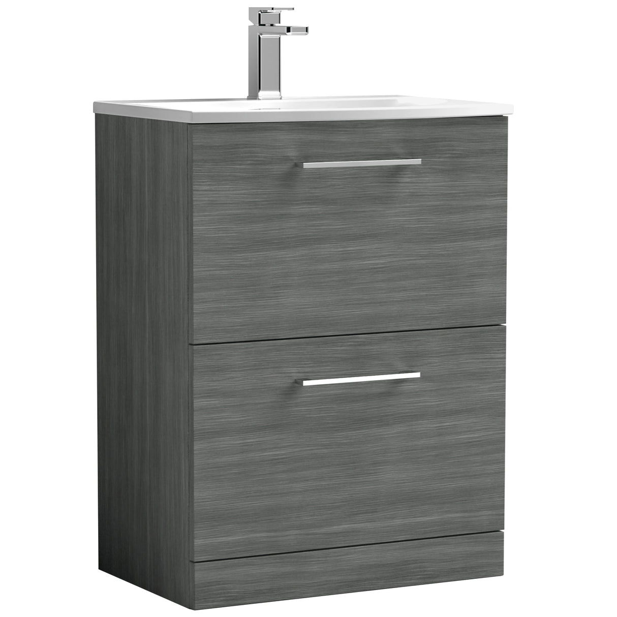 Nuie Arno 600mm Floor Standing 2 Drawer Vanity Unit & Basin Anthracite Woodgrain ARN533G