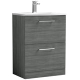 Nuie Arno 600mm Floor Standing 2 Drawer Vanity Unit & Basin Anthracite Woodgrain ARN533G