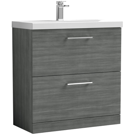 Nuie Arno 800mm Floor Standing 2 Drawer Vanity Unit & Basin Anthracite Woodgrain ARN535A