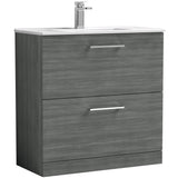 Nuie Arno 800mm Floor Standing 2 Drawer Vanity Unit & Basin Anthracite Woodgrain ARN535B