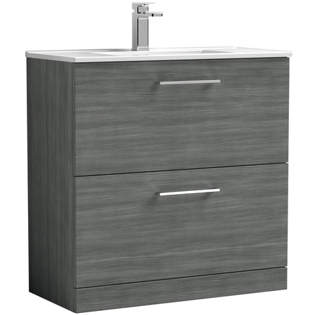 Nuie Arno 800mm Floor Standing 2 Drawer Vanity Unit & Basin Anthracite Woodgrain ARN535B