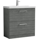 Nuie Arno 800mm Floor Standing 2 Drawer Vanity Unit & Basin Anthracite Woodgrain ARN535D