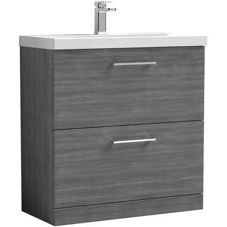 Nuie Arno 800mm Floor Standing 2 Drawer Vanity Unit & Basin Anthracite Woodgrain ARN535D