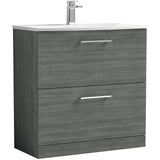Nuie Arno 800mm Floor Standing 2 Drawer Vanity Unit & Basin Anthracite Woodgrain ARN535G