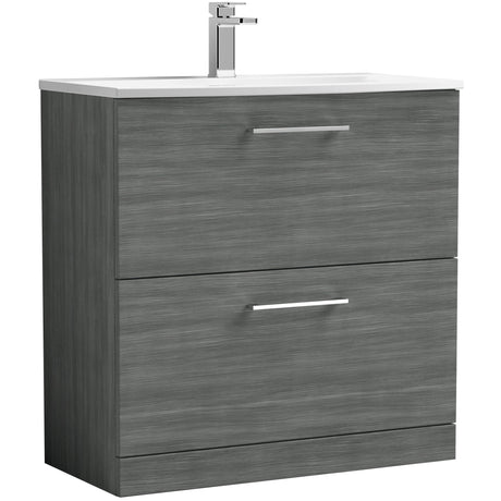 Nuie Arno 800mm Floor Standing 2 Drawer Vanity Unit & Basin Anthracite Woodgrain ARN535G