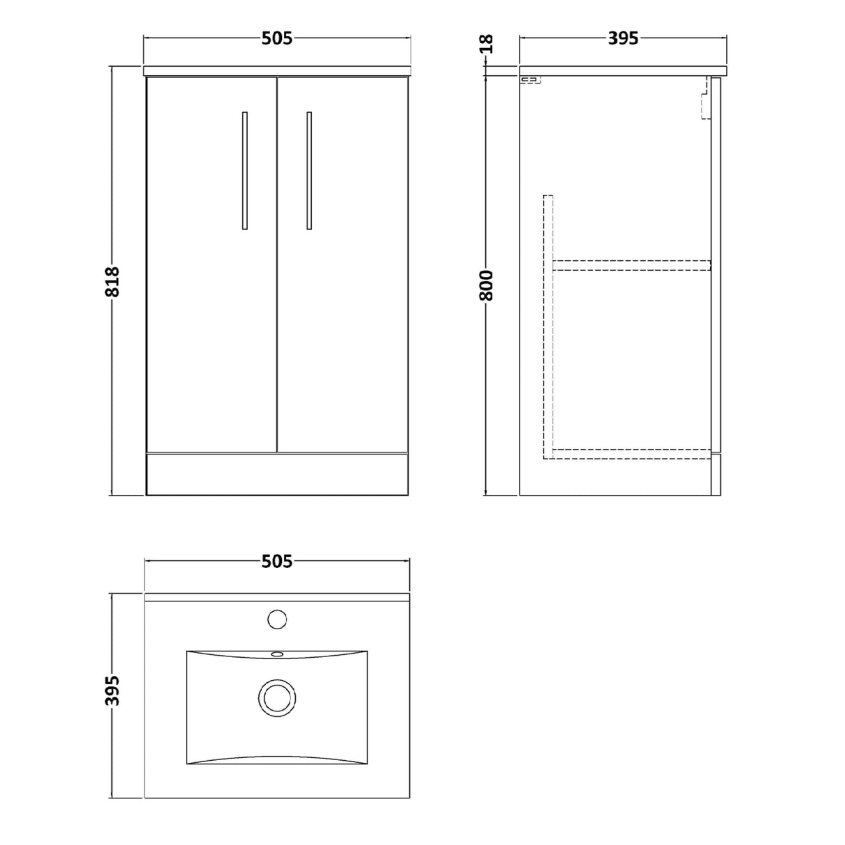 Nuie Arno 500mm Floor Standing 2 Door Vanity Unit & Basin Charcoal Black ARN601B LD