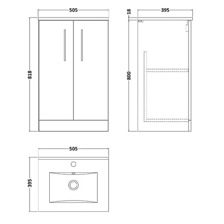 Nuie Arno 500mm Floor Standing 2 Door Vanity Unit & Basin Charcoal Black ARN601B LD