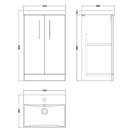 Nuie Arno 500mm Floor Standing 2 Door Vanity Unit & Basin Charcoal Black ARN601D LD
