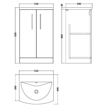 Nuie Arno 500mm Floor Standing 2 Door Vanity Unit & Basin Charcoal Black ARN601G LD