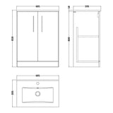 Nuie Arno 600mm Floor Standing 2 Door Vanity Unit & Basin Charcoal Black ARN603B LD