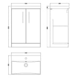 Nuie Arno 600mm Floor Standing 2 Door Vanity Unit & Basin Charcoal Black ARN603D LD