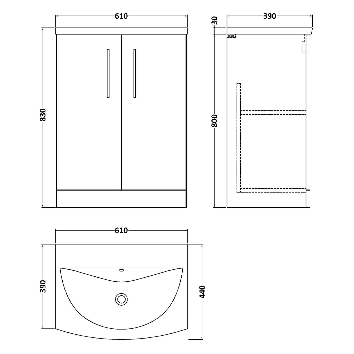 Nuie Arno 600mm Floor Standing 2 Door Vanity Unit & Basin Charcoal Black ARN603G LD