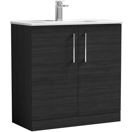 Nuie Arno 800mm Floor Standing 2 Door Vanity Unit & Basin Charcoal Black ARN605B