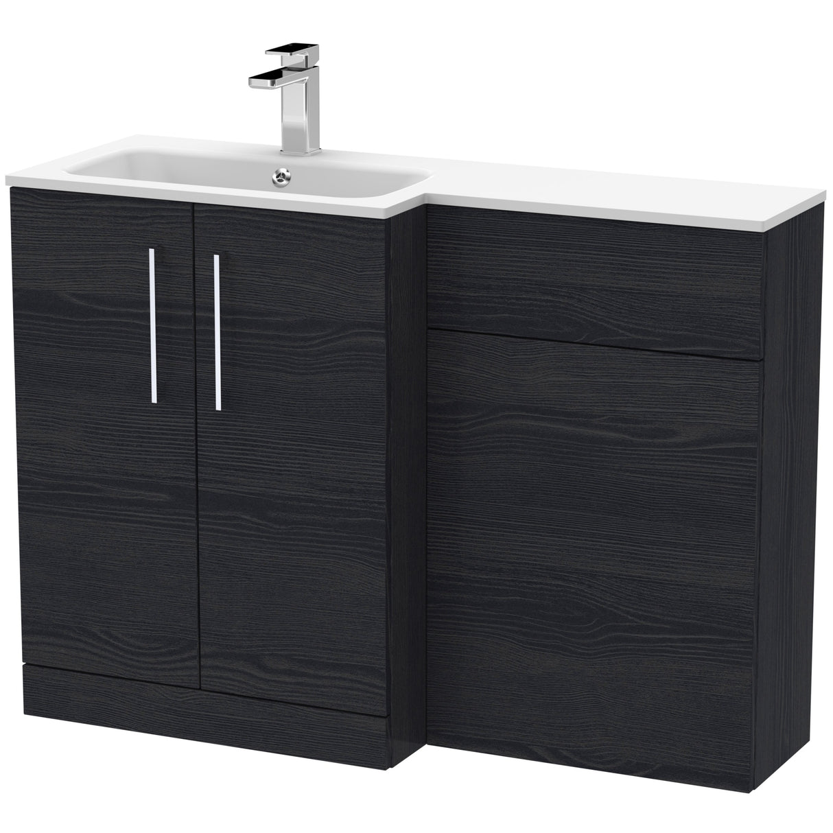 Nuie Arno Toilet & Basin Suite W1100mm - 2 Door Vanity Unit & White Stone Basin Charcoal Black ARN612L