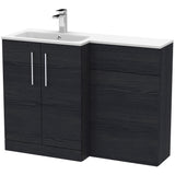 Nuie Arno Toilet & Basin Suite W1100mm - 2 Door Vanity Unit & White Stone Basin Charcoal Black ARN612L