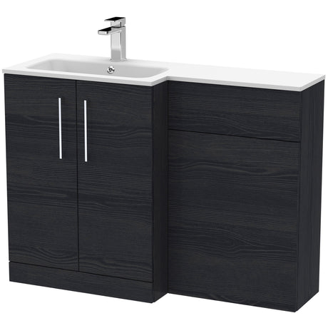 Nuie Arno Toilet & Basin Suite W1100mm - 2 Door Vanity Unit & White Stone Basin Charcoal Black ARN612L