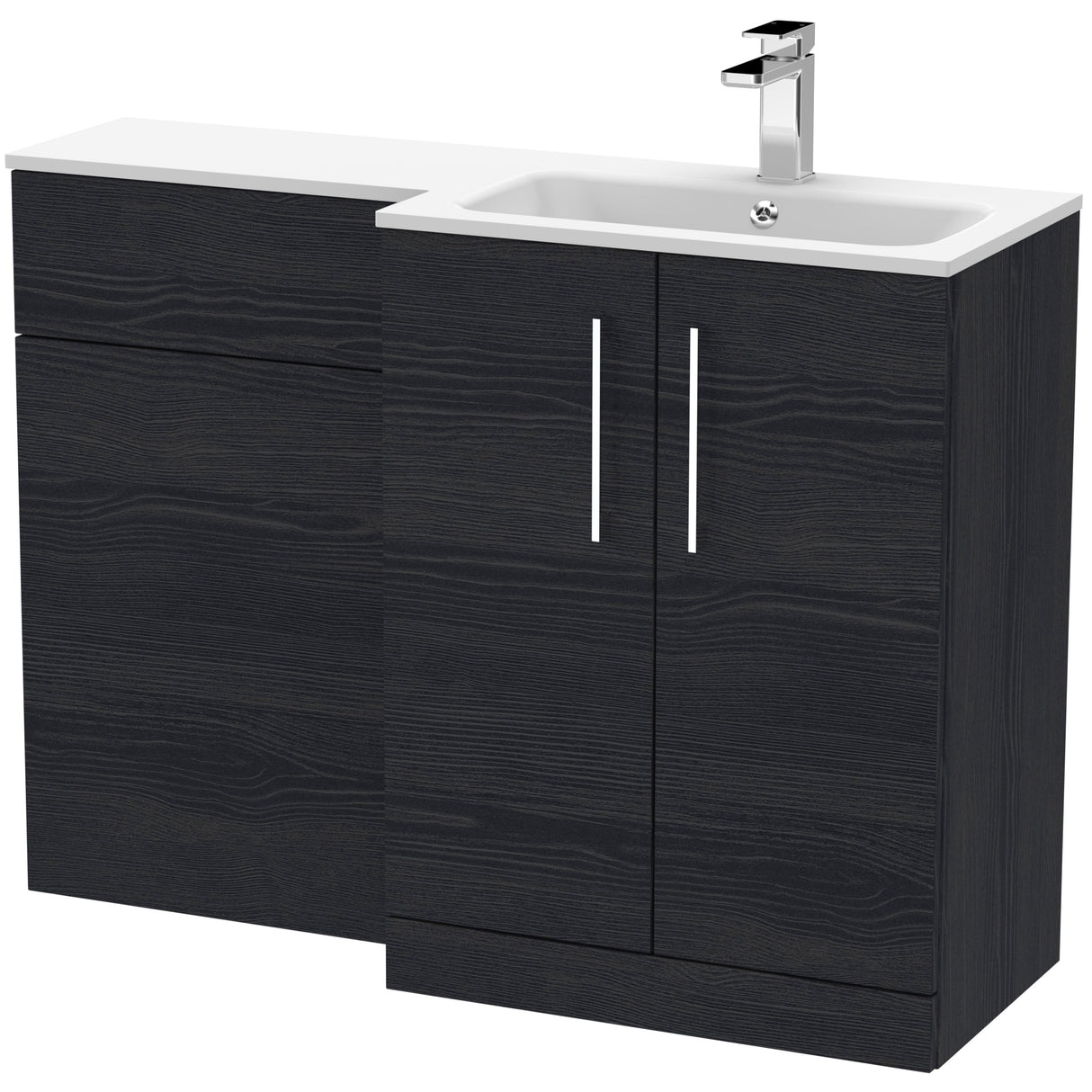 Nuie Arno Toilet & Basin Suite W1100mm - 2 Door Vanity Unit & White Stone Basin Charcoal Black ARN612R