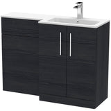 Nuie Arno Toilet & Basin Suite W1100mm - 2 Door Vanity Unit & White Stone Basin Charcoal Black ARN612R