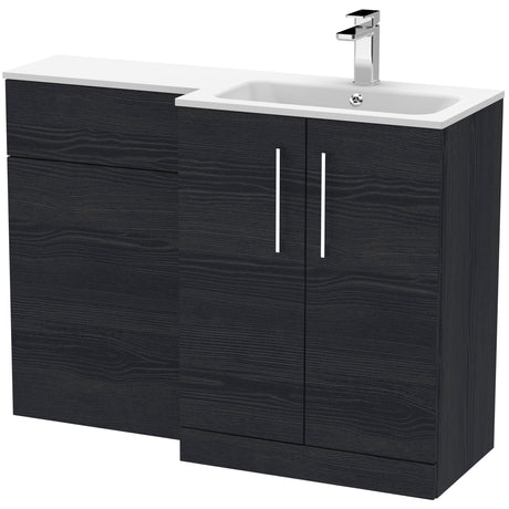 Nuie Arno Toilet & Basin Suite W1100mm - 2 Door Vanity Unit & White Stone Basin Charcoal Black ARN612R