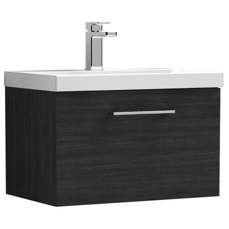 Nuie Arno 600mm Wall Hung 1 Drawer Vanity Unit & Basin Charcoal Black ARN622A